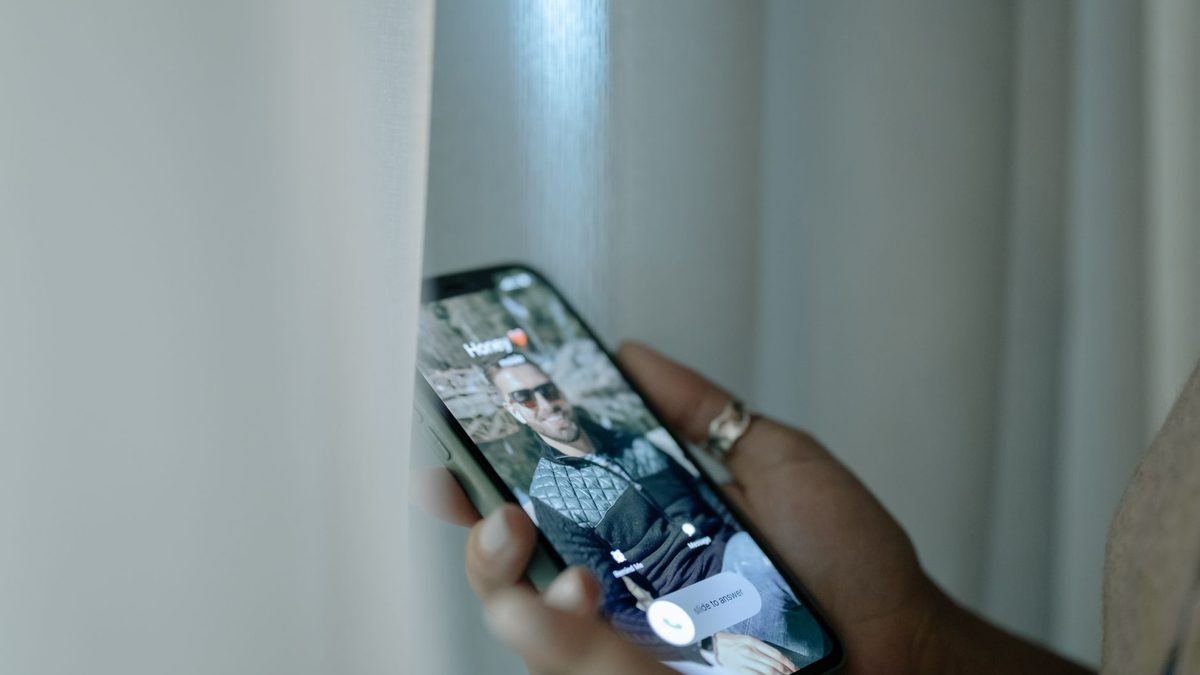 A smartphone showing an incoming call