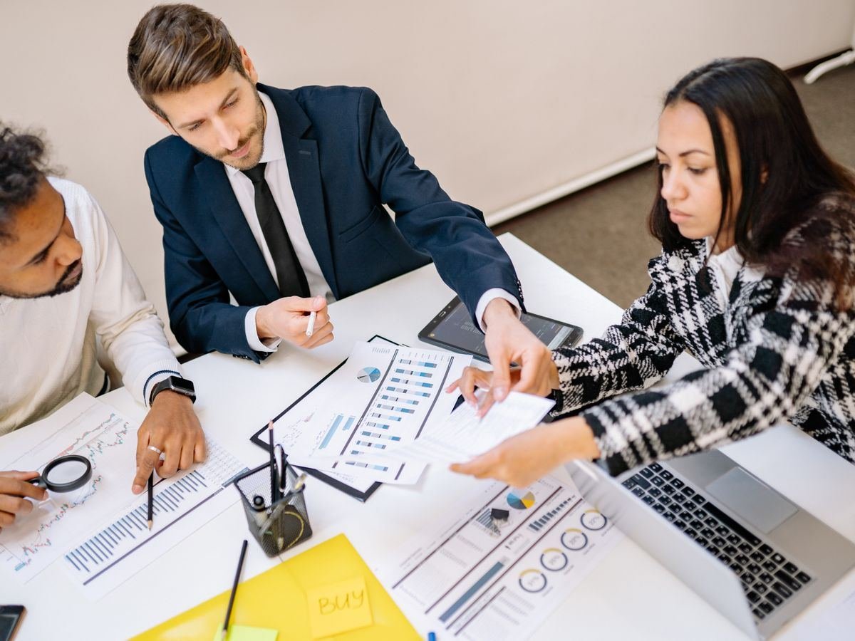 Business team collaborating in a modern office